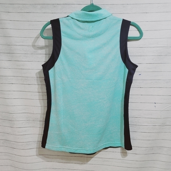 FOOTJOY SLEEVELESS JACQUARD BACK GOLF POLO SZ SMALL NAVY & AQUA - Picture 10 of 15